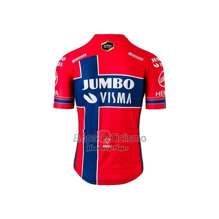 Jumbo Visma Ropa Ciclismo Culotte Corto 2020 Mangas Cortas Rojo Azul